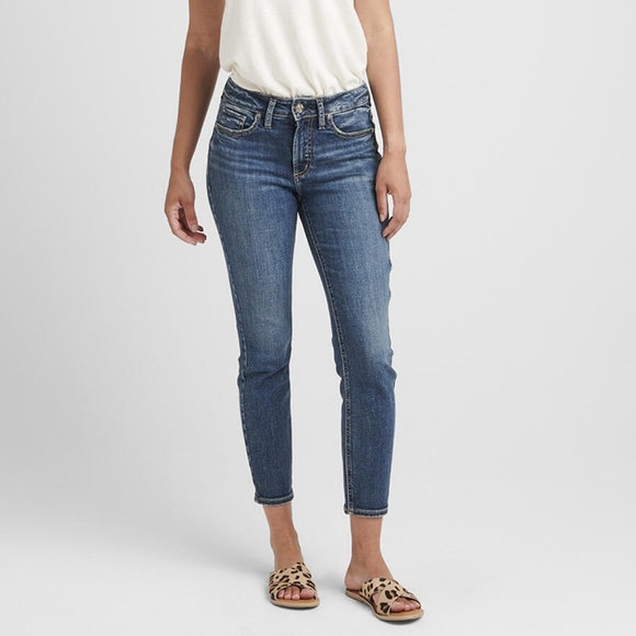 Silver Suki Cropped Denim Jeans Skinny Capri Stretchy Dark Wash Mid Rise Size 26 - Picture 2 of 12